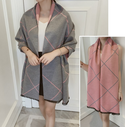 Bufanda Reversible de Cachemira a Cuadros para Invierno - Image 14