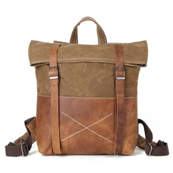 Mochila de Viaje en Lona Encerada Resistente con Detalles en Cuero Premium