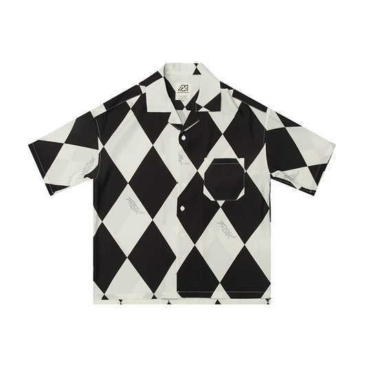 Camisa Hawaiana Asimétrica de Manga Corta con Estampado Diamante - Image 10