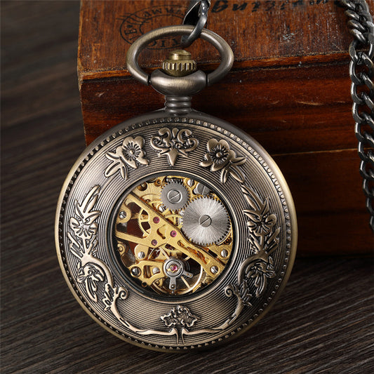 Reloj de Bolsillo Mecánico Clásico con Tapa Abatible y Grabado Romano