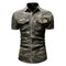 Slim Fit Camouflage Shirt with Pockets - Korean Style Short Sleeve