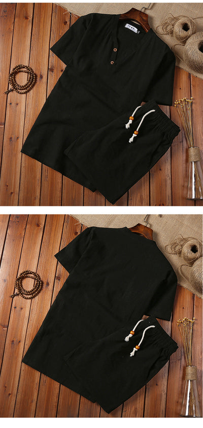 Conjunto de Dos Piezas en Algodón y Lino con Cuello V y Cierre Ajustable - Image 15