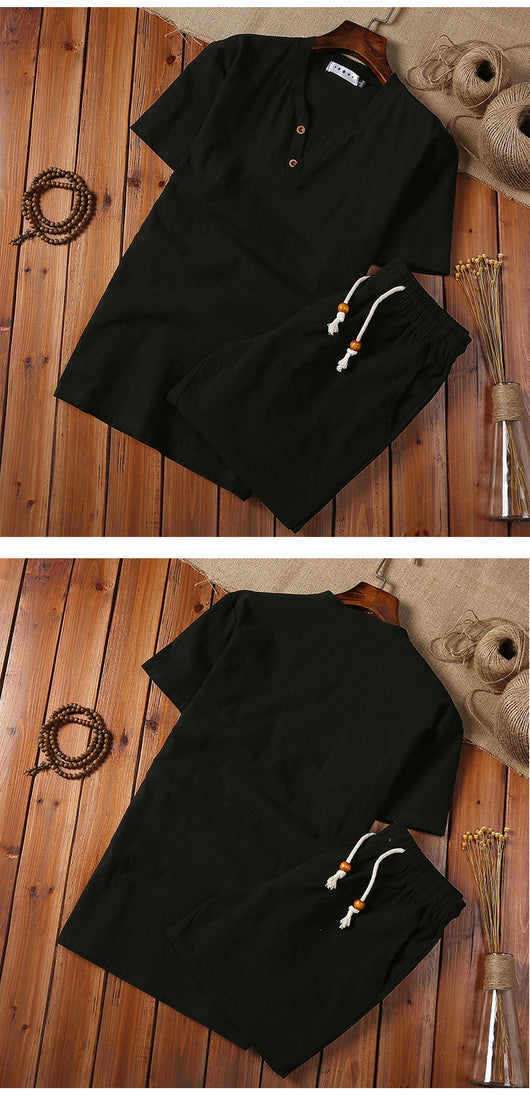 Conjunto de Dos Piezas en Algodón y Lino con Cuello V y Cierre Ajustable - Image 15