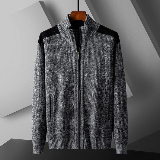Cardigan Tejido Cálido para Hombre con Cuello Solapa y Diseño de Retazos - Image 2