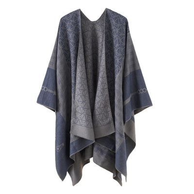 Poncho Chal Geométrico de Cachemira Gruesa con Borlas Versátil - Image 11