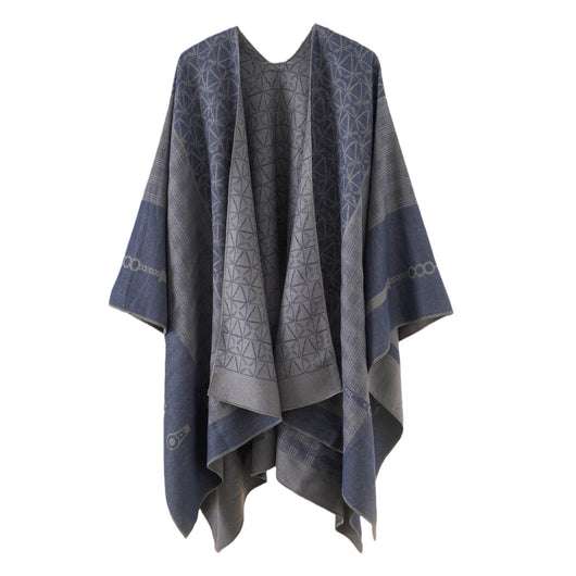 Poncho Chal Geométrico de Cachemira Gruesa con Borlas Versátil - Image 11