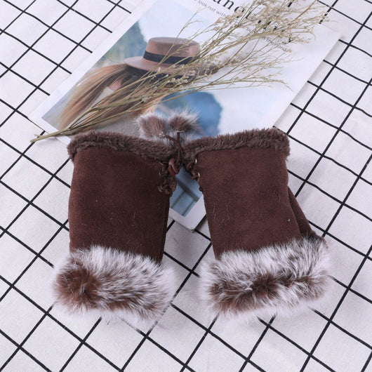 Guantes Mitones de Pelo de Conejo y Gamuza - Image 8