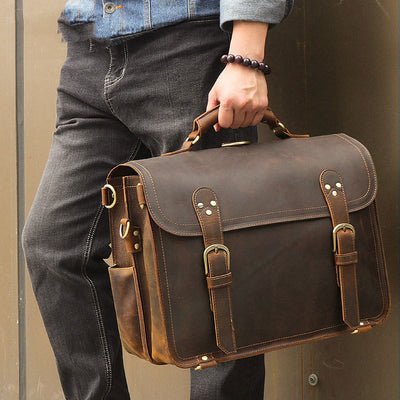 Bolsa Bandolera Hombre Cuero Genuino Crazy Horse Estilo Retro Vintage