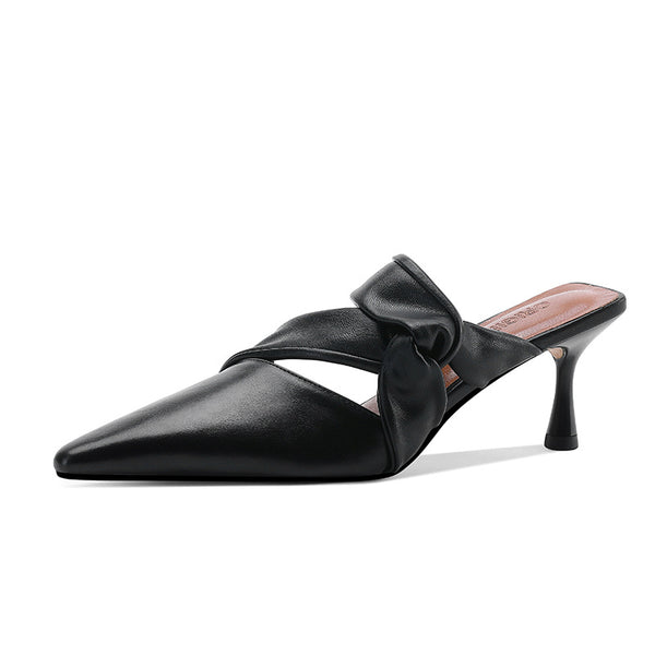 Sandalias de Tacón Medio Puntiagudo con Moño Elegante