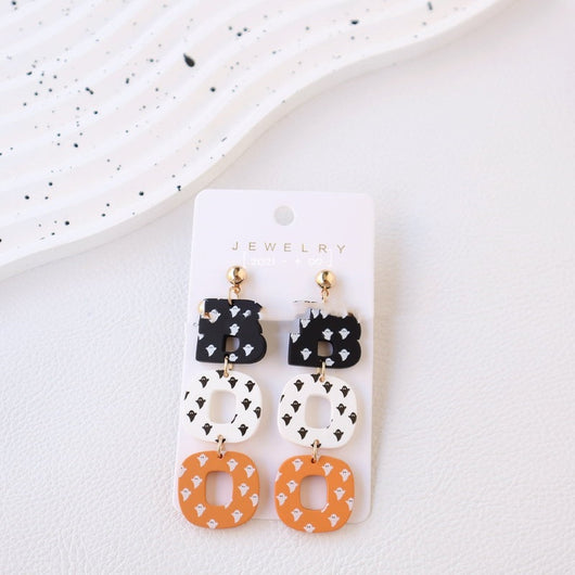 Aretes de Arcilla Polimérica BOO - Diseño Fantasma Halloween