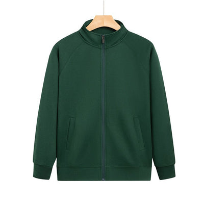 Purple full-zip jacket with a stand-up collar, raglan sleeves, and front pockets, displayed on a hanger. - Image 22