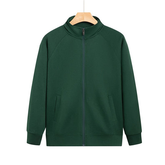 Purple full-zip jacket with a stand-up collar, raglan sleeves, and front pockets, displayed on a hanger. - Image 22