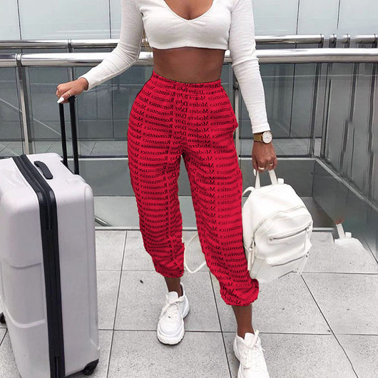 Pantalones Anchos Estilo Urbano con Estampado de Letras y Amarre - Image 10