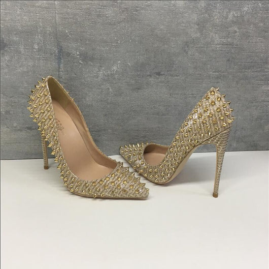 Tacones Altos Dorados para Mujer con Remaches 12cm - Diseño Viral
