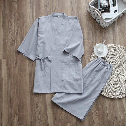 Pijama Kimono Japonés para Hombre Manga Corta con Pantalones Cortos