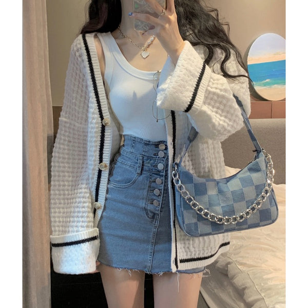 Cardigan Tejido Suelto Cuello en V para Mujer - Abrigo Slim Elegante