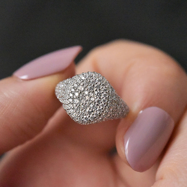 Anillo de Plata 925 Cuadrado Diamantado Estilo Minimalista Frío