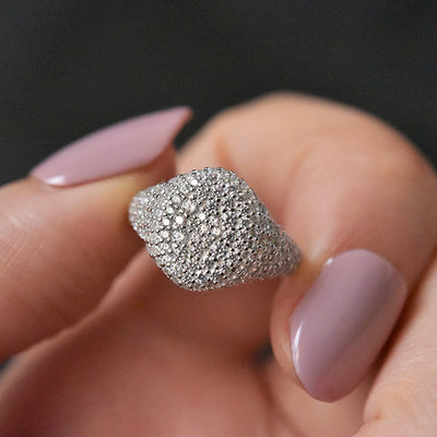 Anillo de Plata 925 Cuadrado Diamantado Estilo Minimalista Frío