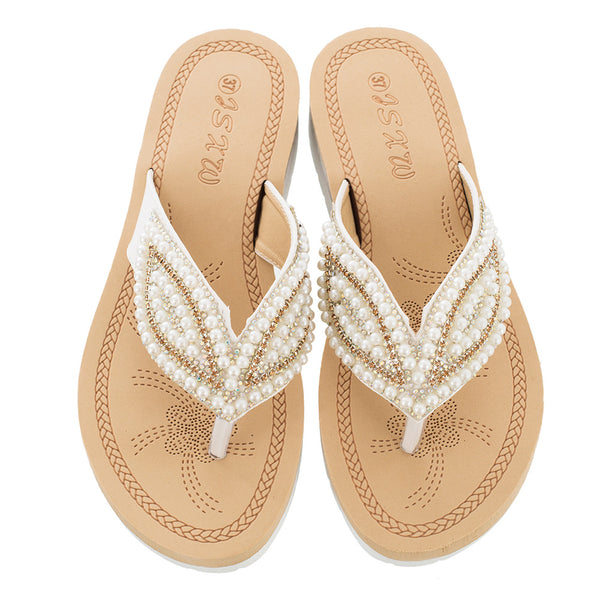Sandalias Talla Grande con Detalles de Perla y Hoja
