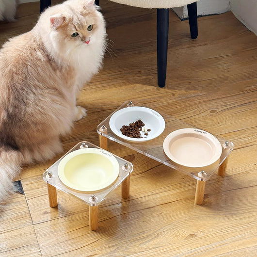 Comedero Doble Elevado para Gatos y Perros - Tazón Cerámico Antivuelco