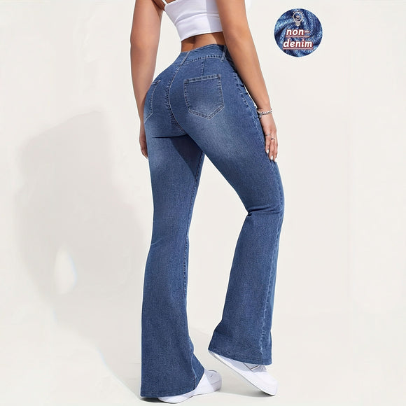 Pantalón Retro Azul Acampanado Tiro Bajo Efecto Denim