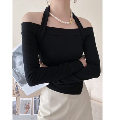 Blusa Otoñal de Manga Larga con Cuello Halter y Suéter Tejido en Hombros - Image 10