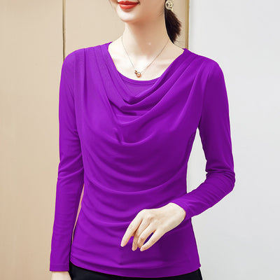 Blusa Plisada de Color Sólido para Mujer - Image 3