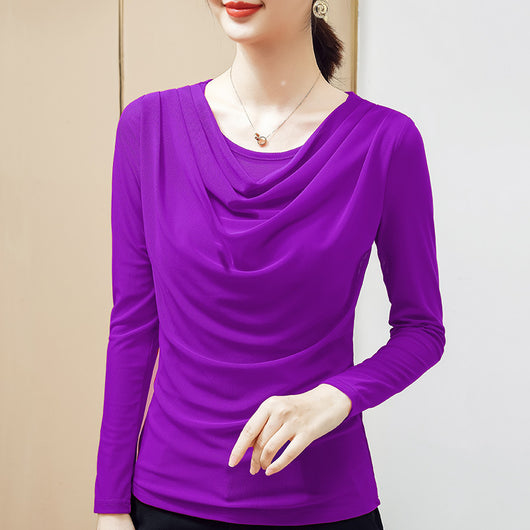 Blusa Plisada de Color Sólido para Mujer - Image 3
