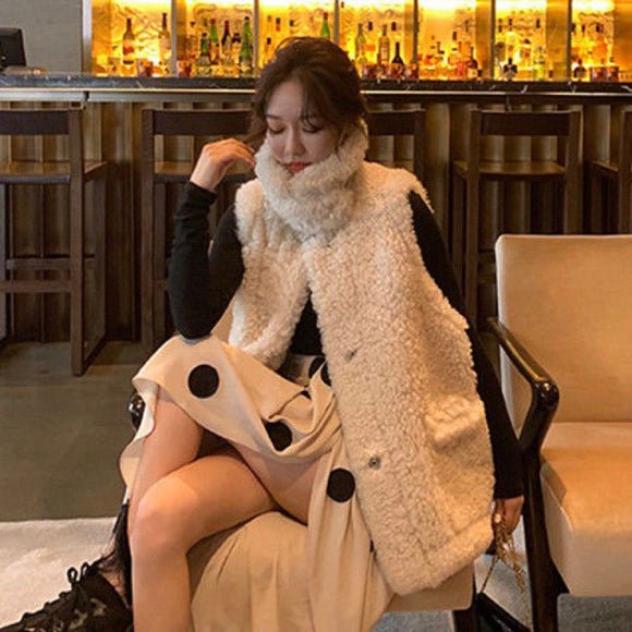 Chaleco de Cuero Oveja Piel Suave para Mujer - Otoño e Invierno Largo Medio
