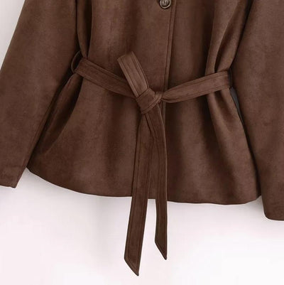 Chaqueta Camisa Polo Suede con Cinturón - Manga Larga Oversize - Image 4