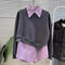 Conjunto Dos Piezas: Camisa Solapa Asimétrica + Sudadera Cropped Primavera