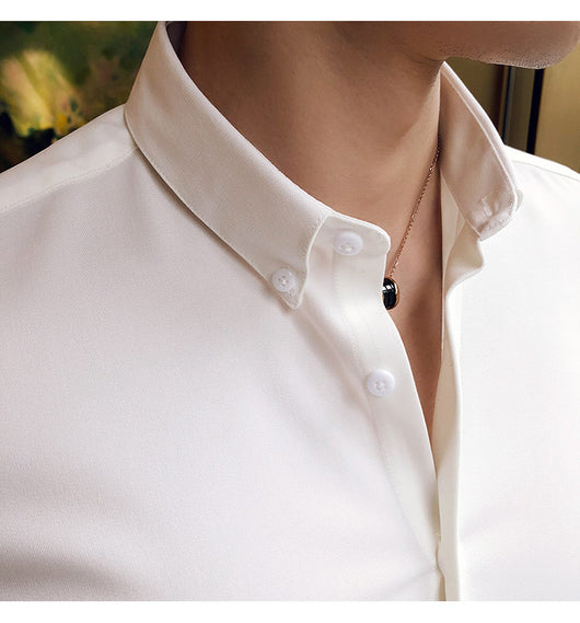 Camisa Manga Larga Estilo Gentleman Británico de Color Sólido - Image 24