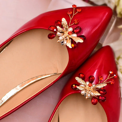 Hebilla de Zapato con Strass Removible - Accesorio Elegante en Rojo Perla