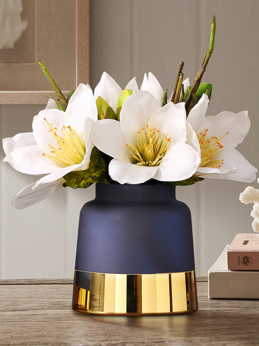 Jarrón Decorativo de Cristal Esmerilado con Borde Dorado Estilo Nórdico Lujo - Image 6