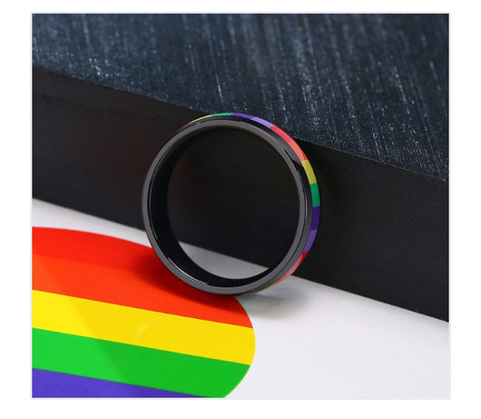 Anillo de Acero Titanio Negro con Seis Colores Pride - Image 14