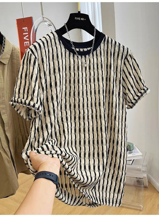 Playera Holgada de Rayas para Hombre - Comodidad Casual - Image 9