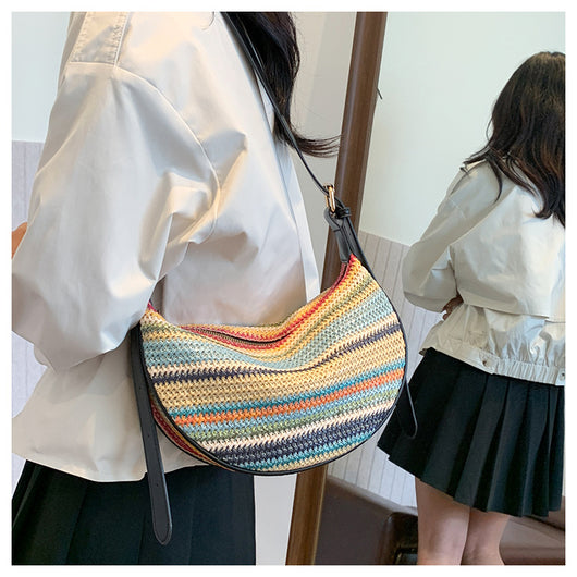 Bolsa Tote de Rafia Arcoíris para Mujer - Bolso Casual de Hombro - Image 26