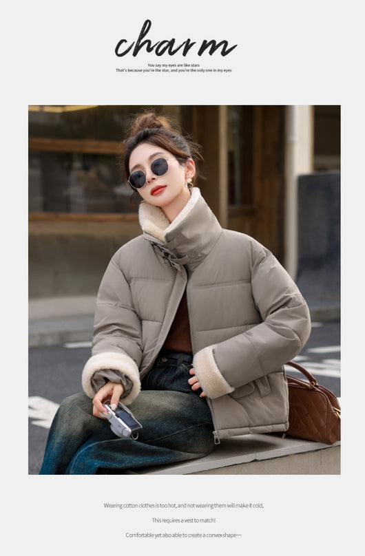 Abrigo de Lana Cordero Estilo Coreano con Solapa Grande - Image 9