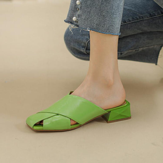 Sandalias y Pantuflas Mujer con Tacón Bajo - Multicolor Verde, Amarillo y Blanco