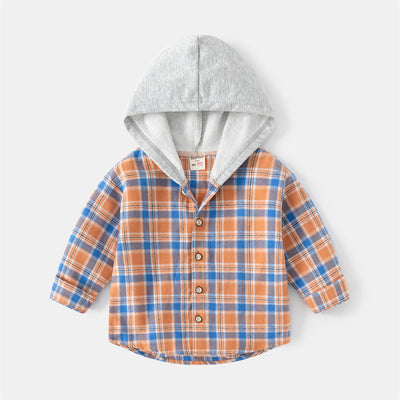 Camisa Infantil Coreana a Cuadros con Capucha - Manga Larga Trendy - Image 5