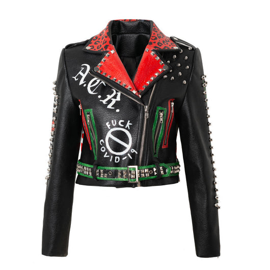 Chaqueta de Cuero Motociclista Slim Fit con Tachuelas y Estilo Punk