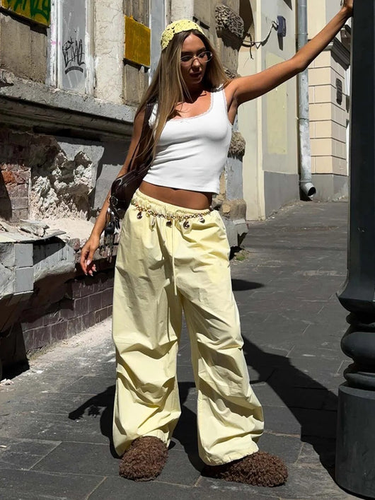 Pantalones Casuales Sueltos con Cordón Ajustable - Poliéster Liso para Mujer - Image 26