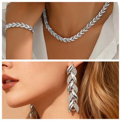 Juego de Collar y Pulsera de Hoja de Cristal con Rhinestones - Joyería Elegante para Mujer - Image 12
