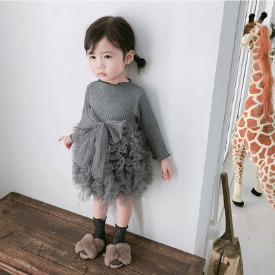 Vestido Infantil de Otoño con Lazo y Mangas Largas en Tul Tejido - Image 10