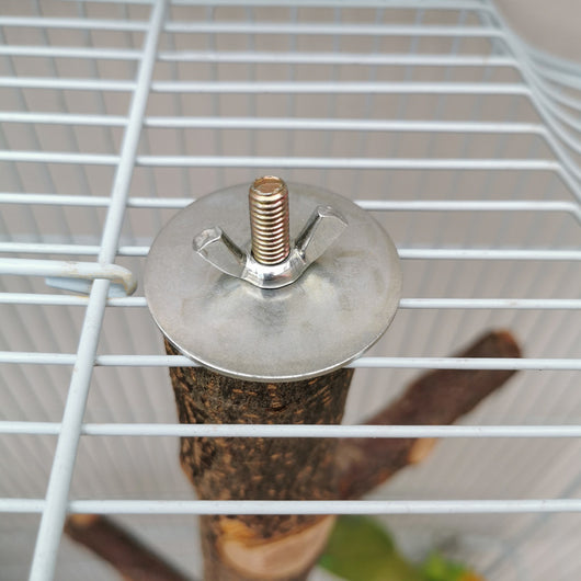 DIY bird stand kit with natural apple wood perches, including a long main perch, four smaller perches, and metal hardware. - Image 3