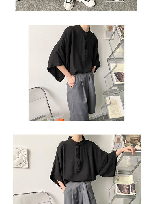 Camisa Japonesa Ligera para Hombre con Cuello Mao de Manga Corta - Image 12