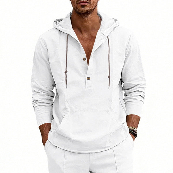 Camisa Hoody de Lino Transpirable para Hombre - Manga Larga Casual