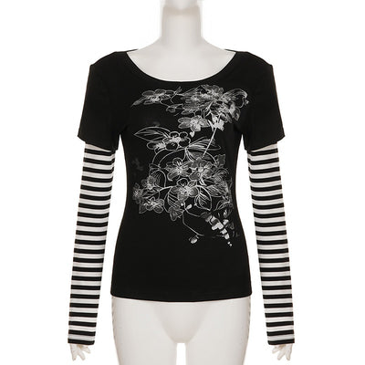 Blusa Casual de Rayas con Efecto Dos Piezas y Manga Larga - Image 10