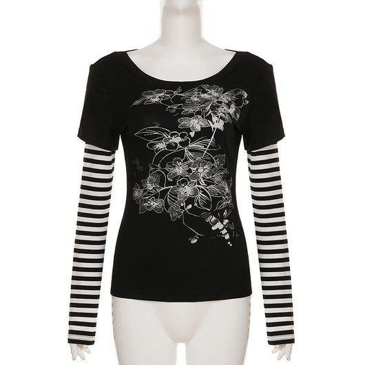 Blusa Casual de Rayas con Efecto Dos Piezas y Manga Larga - Image 10