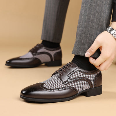 Zapatos Casuales de Cuero con Patrón Pata de Gallo para Hombre - Image 13
